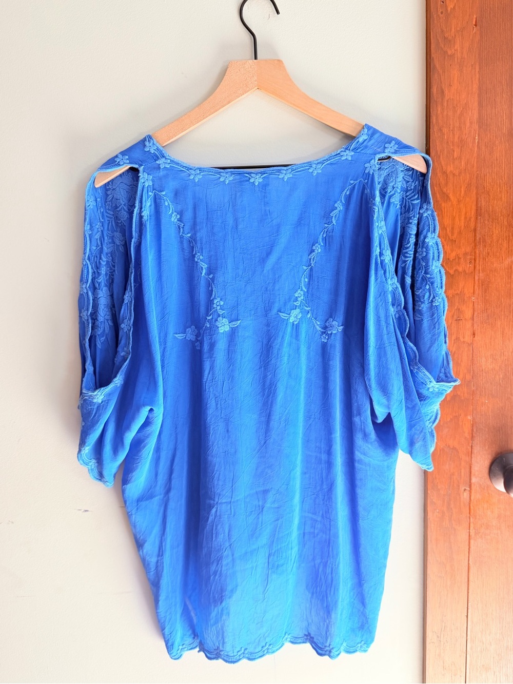 Johnny Was Royal Blue Embroidered V-Neck Tunic - Picture 3 of 5